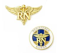 Reizteko RN Registered Nurse Lapel Pin Set, 1 Pair | Caduceus Design, Gold Tone Finish, Winged Badge Included, Round & Wing Styles, Nurse Accessory