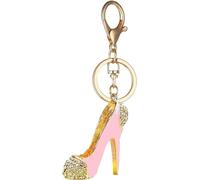 Reizteko Women's Gold Plated Crystal Rhinestone White Point High Heels High Heel Shoe Keychain Pendant Keychain Charms Gift (Pink)