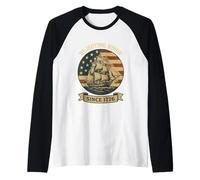 Rejecting Kings Since 1776 4 July US Flag Patriotic Sailboat Raglan Baseball Tee