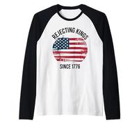 Rejecting Kings Since 1776 Grunge American Flag Independence Raglan Baseball Tee