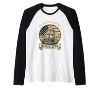 Rejecting Kings Since 1776 Patriotic American Vintage Flag Raglan Baseball Tee