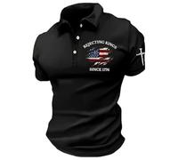 Rejecting Kings Since 1776 T-Shirt Lapel T-Shirts with 3 Buttons (Black XXL)