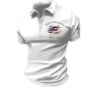 Rejecting Kings Since 1776 T-Shirt Lapel T-Shirts with 3 Buttons (White M)