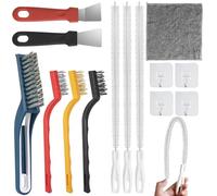 REJOECE 14 Pieces Hard Bristle Crevice Cleaning Brush Set, 2 in 1 Cleaning Brush With Clip, 3Pcs drain brush 3Pcs Stainless Steel Brass Nylon Brush Oven Cleaning Tool for Tiles, Bathroom, Kitchen
