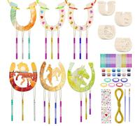 REJOECE 24 Pcs Wooden Horseshoe Wind Chimes, Wooden Horseshoe Kits，Horseshoe Decorative Wind Chime Craft Set, Garden Wind Chimes, Horseshoe Wood for Painting, DIY Crafts Decorating