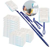 REJOECE 30 Pcs Fluffy Dusters Refills, Dust Magnet Refill with 1 Handle and 1 Dust Magnet Telescopic Pole, Disposable Duster Heads for Lock Away Dust, Dirt and Hair for Home & Car Cleaning