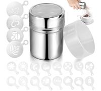 REJOECE Chocolate Sprinkles for Cappuccino, Chocolate Shaker for Cappuccino with Lid, with 20 Coffee Stencils, Chocolate Shaker Duster, Flour Shaker, Icing Sugar Shaker for Kitchen, Drinks, Baking