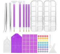 REJOECE Diamond Painting Accessories, 35Pcs DIY 5D Diamond Art Tool Kit with 12 Grids Mini Diamond Box,Point Drill Pen, Tweezers,Roller Tray, Storage Case for Diamond Embroidery and Nail Art