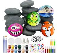 REJOECE Rock Painting Kit, 16 PCS Small Flat Pebbles for Painting with Glow in The Dark, Creativity Arts & Crafts Smooth Stones with 12 Paint Colors, for Kids Adults Boys Girls Birthday Gift