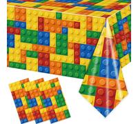 Rejoice Bunny 3PCS Building Block Party Tablecloths for Boys Kids Colorful Building Table Cover Blocks Themed Birthday Party Supplies Baby Shower Decorations Party Table Cloth