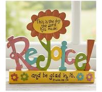 Rejoice Sign with Sunflower - Colourful Resin Scripture Block with Bible Verse “This is the Day” (Psalm 118:24), Christian Tabletop Decor, Inspirational Gift for Home or Office
