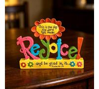 Rejoice Tabletop Word Decor, Resin Sunflower Faith Home Accent