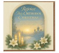 Rejoice This Orthodox Christmas Card - Church at Sunrise with Candles and Lilies, Religious Holiday Greeting