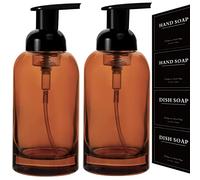rejomiik 2 Pack Foaming Glass Soap Dispenser, Thick Glass, Clear Amber, 13 oz, Pump Bottles for Hand Soap, Body Wash, Shower Gel