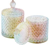 rejomiik 2 Pack Qtip Holder Apothecary Jars with Lid, Thick Glass, Rainbow | Bathroom Canisters Storage Organizer for Cotton Swabs, Balls, Pads, Floss Picks, Candy, Jewelry, Bathroom Decor