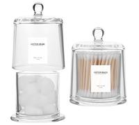 rejomiik 2 Pack Qtip Holder Thick Glass Apothecary Jars with Lid for Bathroom Accessories Vanity Organizers and Makeup Storage for Cotton Ball, Swabs, Makeup Sponges, Candy, Jewelry, Clear