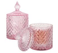 rejomiik 2 Pack Qtip Holder Thick Glass Apothecary Jars with Lid for Bathroom Decor Storage Organizer for Cotton Swabs, Balls, Pads, Floss Picks, Candy, Jewelry, Pink