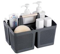 rejomiik Portable Plastic Shower Caddy with Bamboo Handle, Grey | Cleaning Caddy Organizer for Bathroom, College Dorm Room Essentials, Storage Tote