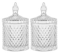rejomiik Qtip Holder Glass Apothecary Jars with Lid Bathroom Accessories Vanity Organizers and Makeup Storage for Cotton Swabs, Makeup Sponges, Candy, Jewelry, 2 Pack Large Clear