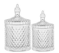 rejomiik Qtip Holder Glass Apothecary Jars with Lid Bathroom Accessories Vanity Organizers and Makeup Storage for Cotton Swabs, Balls, Pads, Floss Picks, Candy, 2 Pack Small and Large Clear