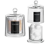 rejomiik Qtip Holder Thick Glass Apothecary Jars with Lid for Bathroom Accessories Vanity Organizers and Makeup Storage for Cotton Ball, Swabs, Candy, Jewelry, Bathroom Decor, 2 Pack Clear