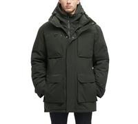 Rejork Long Winter Jackets for Men Faux Two-Piece Waterproof Parka Snow Warm Coats with Hood