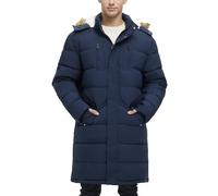 Rejork Men's Extra Long Fleece Puffer Jacket Outerwear Winter Coats Hooded Parka Warm Water-resistant Cold Weather, Navy, X-Large