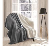rejuvopedic Electric Heated Blanket Throw Fleece Sherpa EXTRA LONG 180cms, (Grey) 6 Heat Settings, Auto Shut Off, Machine Washable