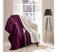 rejuvopedic Electric Heated Blanket Throw Fleece Sherpa EXTRA LONG 180cms, (Plum) 6 Heat Settings, Auto Shut Off, Machine Washable