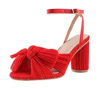 REKALFO Block Heel Sandals For Women Open Toe Ankle Strap Shoes with Bow Knot - Wedding, Party, Banquet, Formal Dress Shoes Red 6.5 UK