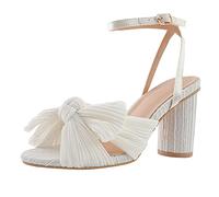 REKALFO Block Heel Sandals For Women Open Toe Ankle Strap Shoes with Bow Knot - Wedding, Party, Banquet, Formal Dress Shoes White 6.5 UK