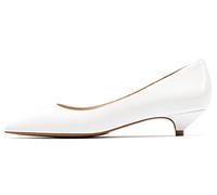 REKALFO Closed Toe Heels for Women Pointed Toe PU Leather Cute Fashion Womens Heels for Party Wedding Prom White 3.5 UK