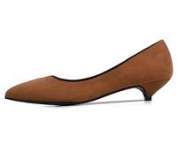 REKALFO Kitten Heels for Women Suede Leather Pointed Toe Comfortable Cute Women's Pumps for Party Wedding and Casual Wear Brown 6.5 UK