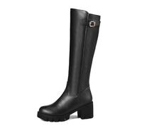 REKALFO Platform Boots for Women Round Toe Chunky Block Heeled Side Zip Boots Black 5.5 UK