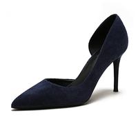 REKALFO Pumps Shoes Women Suede Pointed Toe Stiletto Heel Comfortable Fashion Graduation Heels for Girls Dark Blue 3.15inch 7.5 UK
