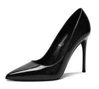 REKALFO Stiletto Heels Patent Leather Women's Pumps Slip On Causal Wedding Party Shoes for Women Dressy Black 5 UK