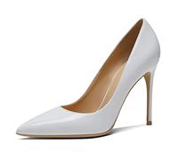REKALFO Stiletto Heels Patent Leather Women's Pumps Slip On Causal Wedding Party Shoes for Women Dressy White 5 UK