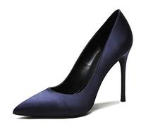 REKALFO Stiletto Heels Satin Women's Pumps Slip On Causal Wedding Party Shoes for Women Dressy Dark Blue 6.5 UK