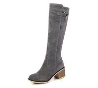 REKALFO Suede Knee High Boots Women Zipper Stacked Heel Thigh High Booty Fashion Comfortable Cute Shoes For Women Dressy grey 8 UK