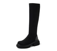 REKALFO Women Soft Breathable Suede Nubuck side zip Knee High chunky Heel cold-weather boot black 12 UK