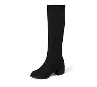 REKALFO Women Soft Breathable Suede Nubuck side zip Knee High chunky Heel cold-weather boot black 4.5 UK