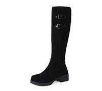 REKALFO Women Suede soft Knee High boots Zipper Round Toe flat Block fleece Boot black 6.5 UK