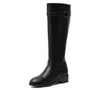 REKALFO Womens Knee High Boots PU Leather Boot with Zipper, Chunky Block Heel Slouchy Boots, Winter Shoes for Daily, Party, Dating black 4.5 UK