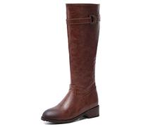 REKALFO Womens Knee High Boots PU Leather Boot with Zipper, Chunky Block Heel Slouchy Boots, Winter Shoes for Daily, Party, Dating brown 11.5 UK