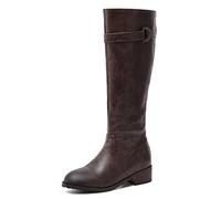 REKALFO Womens Knee High Boots PU Leather Boot with Zipper, Chunky Block Heel Slouchy Boots, Winter Shoes for Daily, Party, Dating Dark brown 7 UK