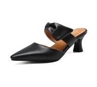 REKALFO Womens Mules Kitten Heels Pointy Toe Wedding Party Casual Dress Shoes Slip On Stiletto Heel Sandals Black 1.5 UK