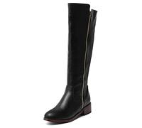 REKALFO Women's soft PU Leather Knee High Block chunky Heel side zipper Slouchy Boots black 11 UK