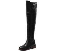 REKALFO Women's soft PU Leather Over-the-Knee Round Toe fur Boot Zipper block Winter Boots black 6 UK