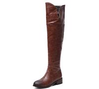 REKALFO Women's soft PU Leather Over-the-Knee Round Toe fur Boot Zipper block Winter Boots brown 4.5 UK