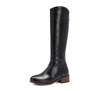REKALFO Womens soft PU Leather zipper lace up Knee High Boot flat Winter Fashion Boots black 7.5 UK